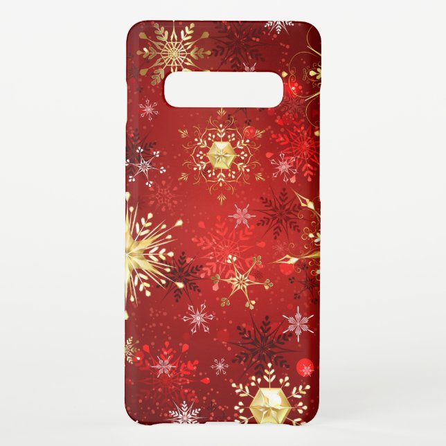 Funda Para Samsung Galaxy Navidades Copos de nieve dorados con fondo rojo (Reverso)