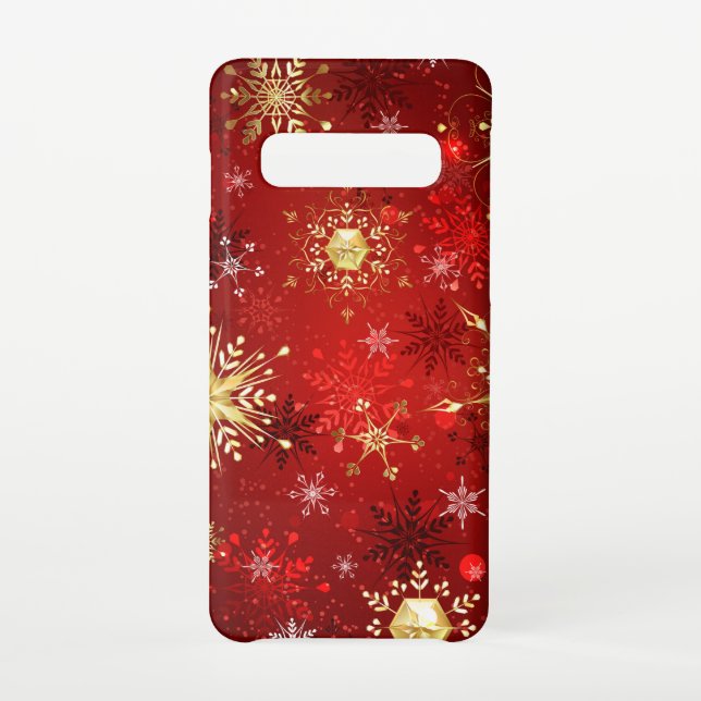 Funda Para Samsung Galaxy Navidades Copos de nieve dorados con fondo rojo (Reverso)