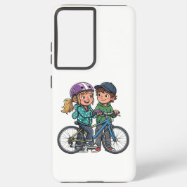 Funda Para Samsung Galaxy S21+ Niña y niño con bicicleta