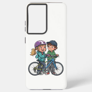 Funda Para Samsung Galaxy S21+ Niña y niño con bicicleta
