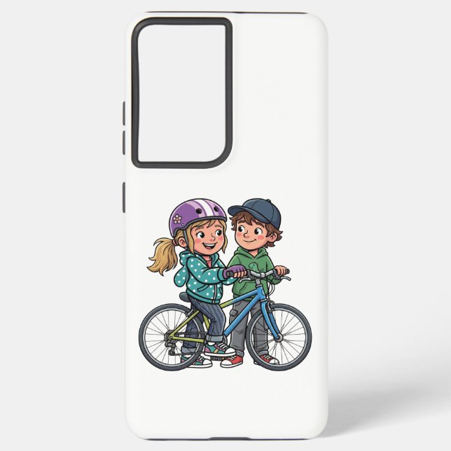 Funda Para Samsung Galaxy Niña y niño con bicicleta (Reverso )