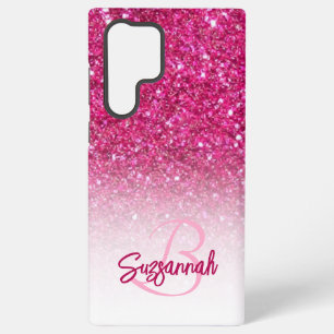 Funda Para Samsung Galaxy S22 Ultra Nombre Chic Monograma Rosa Brillo Ombre