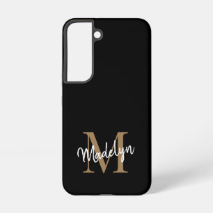 Funda Para Samsung Galaxy S22 Nombre de guión femenino con monograma de oro negr