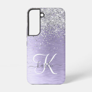 Funda Para Samsung Galaxy S22 Nombre de monograma de metal cepillado púrpura con