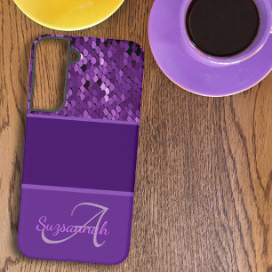 Funda Para Samsung Galaxy S22+ Nombre de monograma personalizado Purpura lentejue