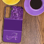 Funda Para Samsung Galaxy S22  Nombre de monograma personalizado Secuencias púrpu<br><div class="desc">Esta es una gran idea de regalo para el amante morado de tu vida. El diseño se asemeja a un chip de color de pintura con secuencias. Los dos tonos violetas están dominados por las secuencias violetas. Personalice el texto con un nombre o iniciales, quite el texto o edite utilizando...</div>