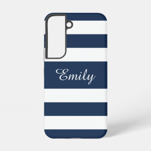 Funda Para Samsung Galaxy S22 Nombre de rayas azules marinas modernas