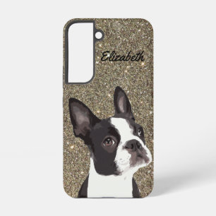 Funda Para Samsung Galaxy S22 Nombre de Terrier de Boston con brillo dorado Perr