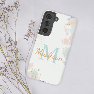 Funda Para Samsung Galaxy S22 Nombre inicial azul mármol moderno rosa dorado