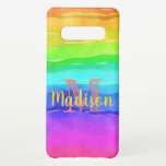 Funda Para Samsung Galaxy S10  Nombre inicial de la diversión de las franjas de c<br><div class="desc">Elegante y práctico funda Galaxy con un diseño de arcoiris color agua brillante y adornado con tu nombre y inicial.</div>