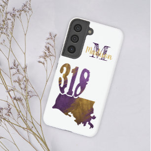 Funda Para Samsung Galaxy S22 Nombre inicial del código de área 318 de Gold Purp
