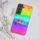 Funda Para Samsung Galaxy S22 Nombre inicial del orgullo arcoiris tiras colorida<br><div class="desc">Elegante y práctico funda de Samsung impreso con un brillante diseño de color acuático arcoiris y adornado con tu nombre e inicial.</div>
