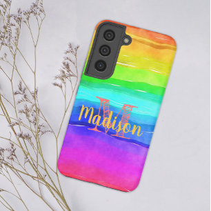 Funda Para Samsung Galaxy S22 Nombre inicial del orgullo arcoiris tiras colorida