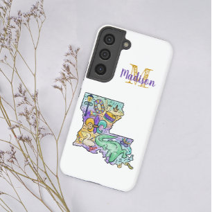 Funda Para Samsung Galaxy S22 Nombre inicial Mardi Gras Pastel Louisiana