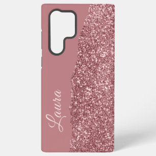 Funda Para Samsung Galaxy S22 Ultra Nombre Manuscrito Rosa Metal Brillo Falso