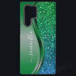 Funda Para Samsung Galaxy S22 Ultra Nombre personalizado azul verde claro purpurina<br><div class="desc">El diseño es una foto y los fundas no están hechos con purpurinas, secuencias, metales o bosques reales. Este diseño también está disponible en otros modelos de teléfono. Elija Tipo de dispositivo para ver otros fundas de iPhone, Samsung Galaxy o Google. Algunos estilos se pueden cambiar seleccionando Estilo si se...</div>
