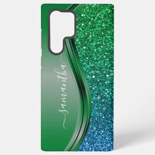 Funda Para Samsung Galaxy S22 Ultra Nombre personalizado azul verde claro purpurina