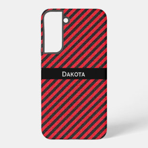 Funda Para Samsung Galaxy S22+ Nombre personalizado Bandas diagonales negras y ro