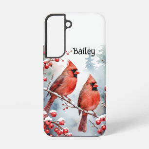 Funda Para Samsung Galaxy S22 Nombre personalizado Cardenal Rojo Pájaro Invierno