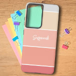 Funda Para Samsung Galaxy S21 Ultra Nombre personalizado Coral Stripe Color Palette Ch<br><div class="desc">Este diseño se parece a un chip de color de pintura. Los cinco elementos con corales se hacen más ligeros subiendo por el funda y el nombre personalizado se sitúa a medio camino de la parte inferior. Personalice el texto con un nombre o iniciales, quite el texto o haga clic...</div>