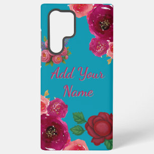 Funda Para Samsung Galaxy S22 Ultra Nombre personalizado floral azul verdoso