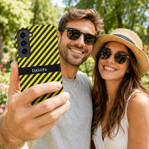 Funda Para Samsung Galaxy S22+ Nombre personalizado Franjas diagonales texturizad