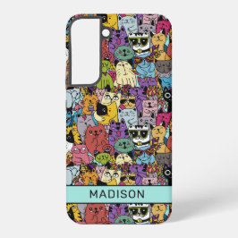 Funda Para Samsung Galaxy S22+ Nombre personalizado Ilustracion de gatos divertid