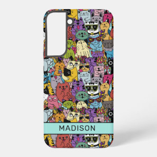 Funda Para Samsung Galaxy S22+ Nombre personalizado Ilustracion de gatos divertid