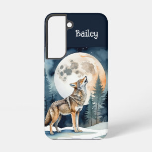 Funda Para Samsung Galaxy S22 Nombre personalizado Lobo Lobos aullando a la Luna