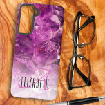 Funda Para Samsung Galaxy S21 Nombre personalizado Monograma Cristales de color<br><div class="desc">Este elegante diseño presenta un fondo de cristal oscuro morado con un nombre personalizado y un monograma de letra inicial. Personalice el funda en los campos de texto con un nombre y un valor inicial, quite ambos o edite utilizando la herramienta de diseño para seleccionar un estilo de fuente, tamaño...</div>