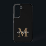 Funda Para Samsung Galaxy S22 Nombre personalizado Monograma negro<br><div class="desc">Crea tu propio estuche de teléfono redondo negro personalizado con tu nombre y monograma personalizados.</div>