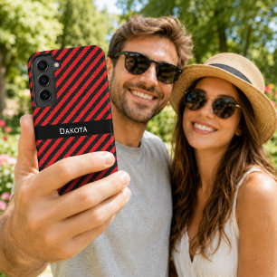 Funda Para Samsung Galaxy S22+ Nombre personalizado negro y rayas diagonales text