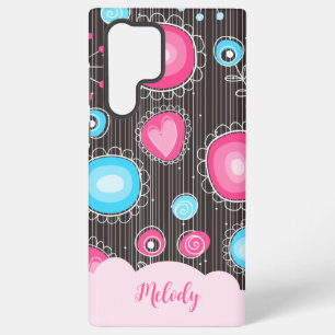 Funda Para Samsung Galaxy S22 Ultra Nombres florales caprichosos corazones rosas y azu