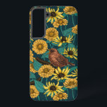 Funda Para Samsung Galaxy S22  Ondas y flores en azul oscuro<br><div class="desc">Patrón vector pintado a mano con aves silvestres,  zinnias y flores rudbeckia</div>