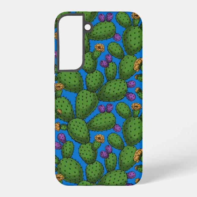 Funda Para Samsung Galaxy Opuntia florida sobre azul (Reverso )