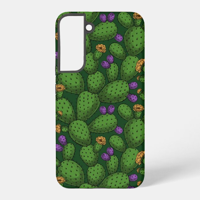 Funda Para Samsung Galaxy Opuntia florida sobre verde oscuro (Reverso )