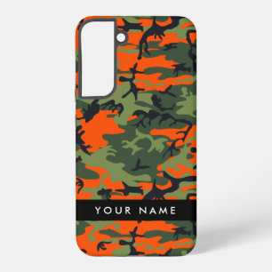Funda Para Samsung Galaxy S22+ Orange Camouflage Pattern, Your name, Personalize