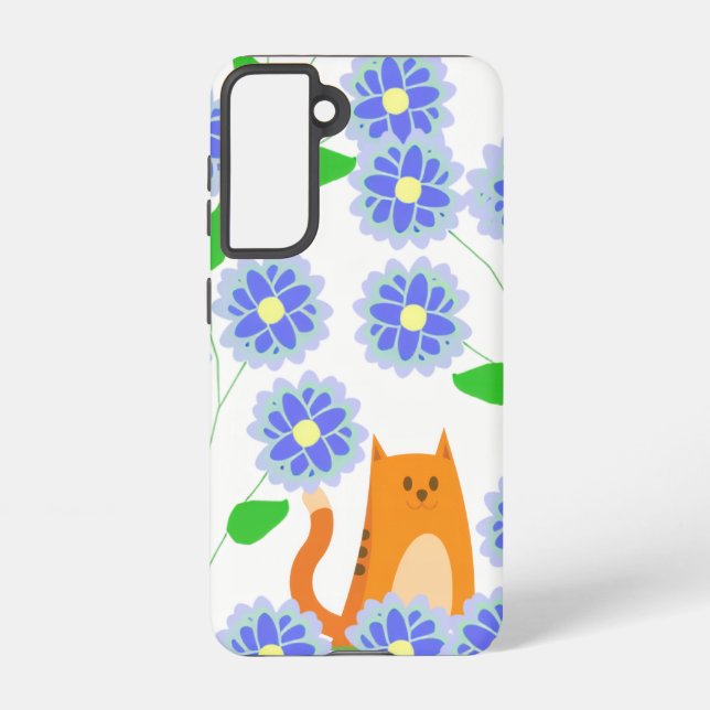 Funda Para Samsung Galaxy Orange Cat Floral Samsung Galaxy Case – White (Reverso )