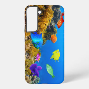 Funda Para Samsung Galaxy S22+ Orgullo de peces SlipperyJoe's tropical verde azul