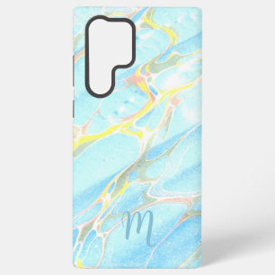Funda Para Samsung Galaxy S22 Ultra Oro Azul Impreso Mármol Verano Monograma Personali