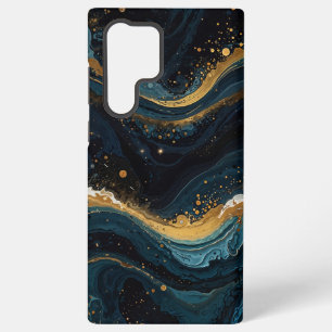 Funda Para Samsung Galaxy S22 Ultra Oro cósmico y arte fluido azul, resumen de lujo