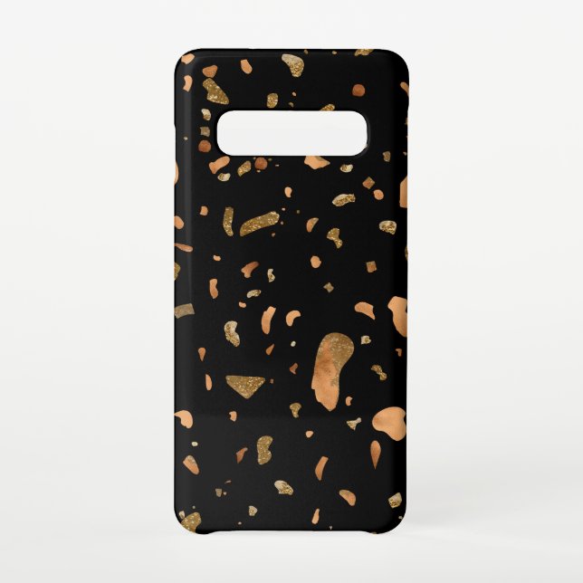 Funda Para Samsung Galaxy Oro de cobre en piedra de Terrazzo negro (Reverso)