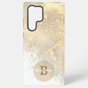 Funda Para Samsung Galaxy S22 Ultra Oro Personalizado con Monograma y Brillo de Mármol