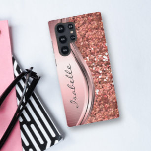 Funda Para Samsung Galaxy S10 Oro Rosa Brillante Glam Bling Monograma Metálico