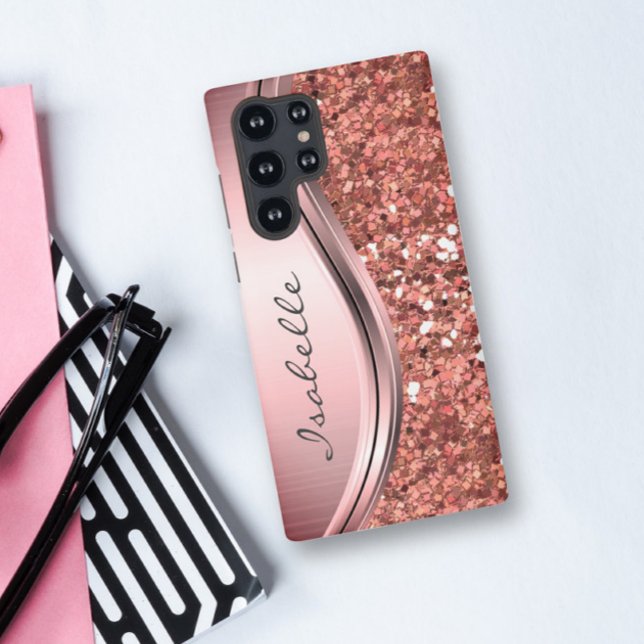 Funda Para Samsung Galaxy Oro Rosa Brillante Glam Bling Monograma Metálico (Subido por el creador)