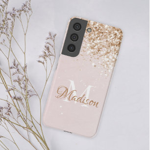 Funda Para Samsung Galaxy S22+ Oro Rosa Brillo Femenino Bonito Nombre Inicial