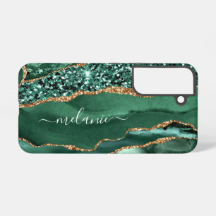 Funda Para Samsung Galaxy S22 Oro Verde Esmeralda Mármol Brillante Personaliza T