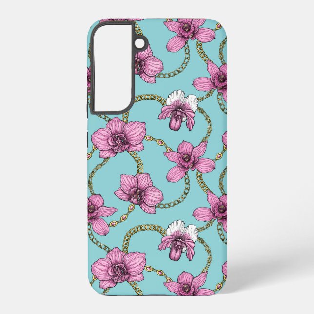 Funda Para Samsung Galaxy orquídeas y cadenas, rosa y azul (Reverso )