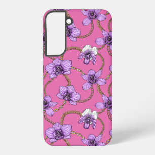 Funda Para Samsung Galaxy S22+ orquídeas y cadenas, violetas y rosas