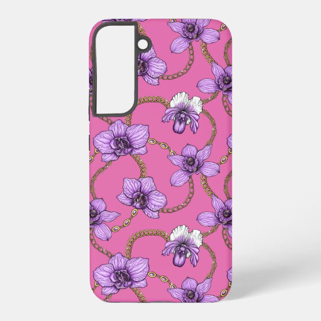 Funda Para Samsung Galaxy orquídeas y cadenas, violetas y rosas (Reverso )